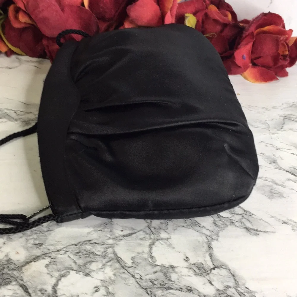 ADG Fashion Black Satin Evening Clutch with Strap